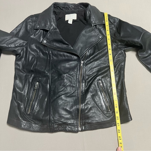 Caslon Black Leather Moto Jacket Women Large Removable Hood - Picture 13 of 16